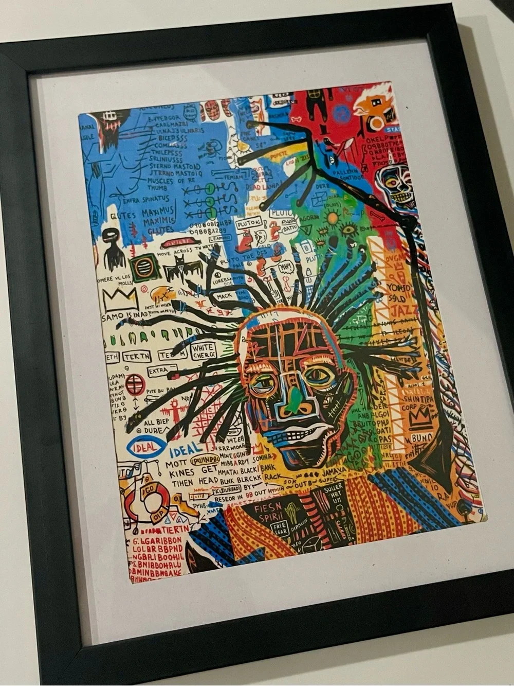 Framed Jean-Michel Basquiat Graffiti Style Paper Poster, Neo-expressionism